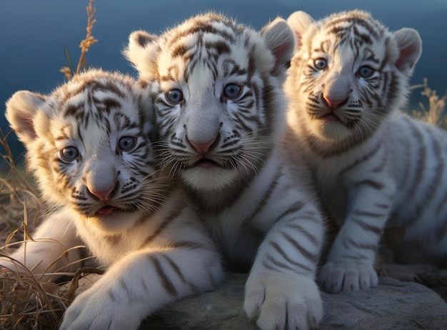 Un groupe de chatons tigres blancs