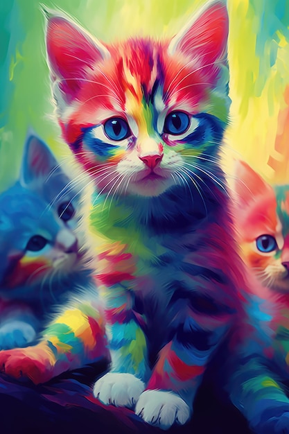 Un groupe de chats avec différentes couleurs sur la tête