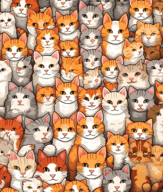 Photo un groupe de chats mignons, un motif sans couture, un papier peint pour la journée internationale du chat.