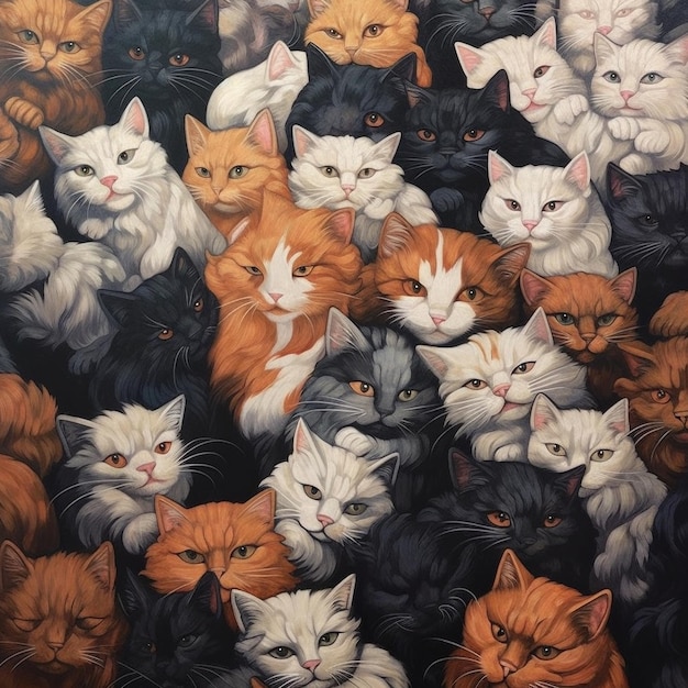 Photo un groupe de chats mignons, un motif sans couture, un papier peint pour la journée internationale du chat.