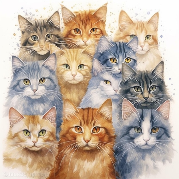 Un groupe de chats mignons, un motif sans couture, un papier peint pour la journée internationale du chat.