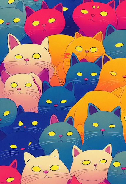 Groupe de chats mignons pour le papier peint et les conceptions graphiques Illustration 2D