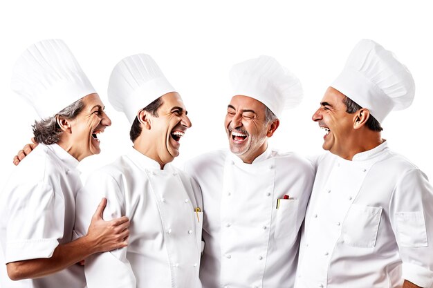 Photo groupe de chefs professionnels en uniforme de service à fond blanc isolé