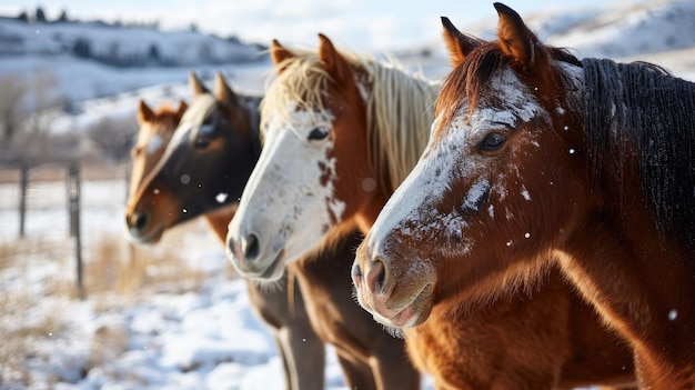 Un groupe de chevaux bruns paissant sur un ranch libre