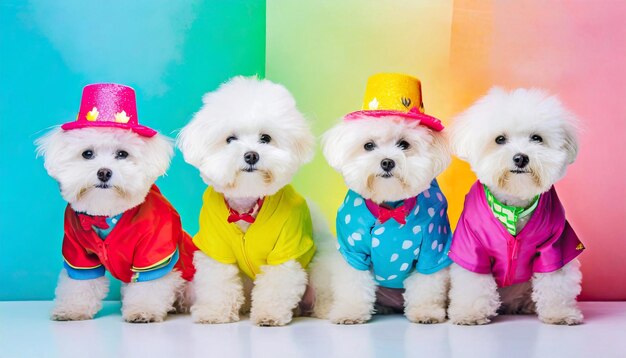 Photo un groupe de chiens en chapeau.