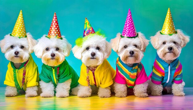 Photo un groupe de chiens en chapeau.