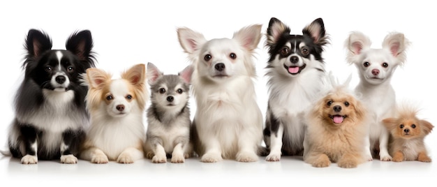 Un groupe de chiens devant un fond blanc