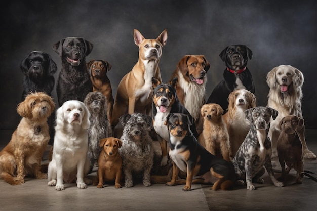 Un groupe de chiens est réuni dans une pièce sombre.