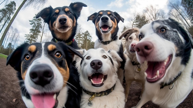 Un groupe de chiens heureux IA générative