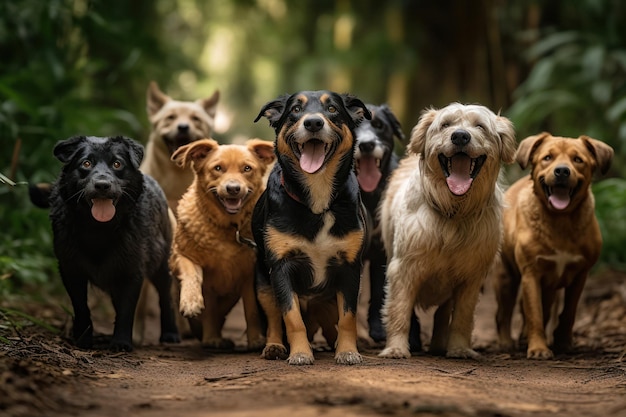 Groupe de chiens ludique à l'extérieur