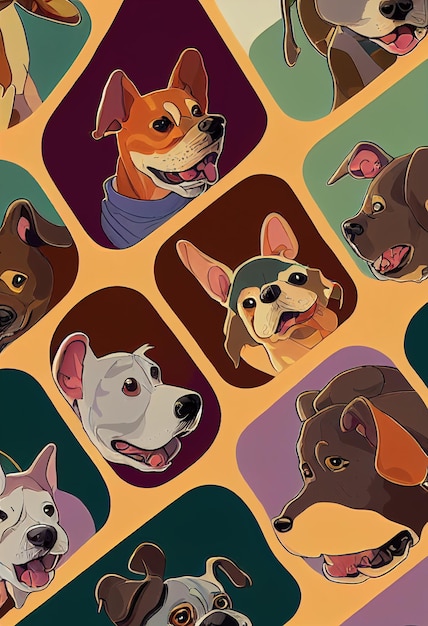 Groupe de chiens mignons pour le papier peint et les conceptions graphiques Illustration 2D