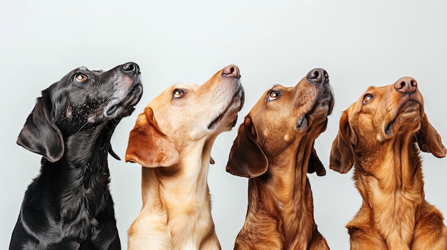 Un groupe de chiens regardant en arrière-plan blanc