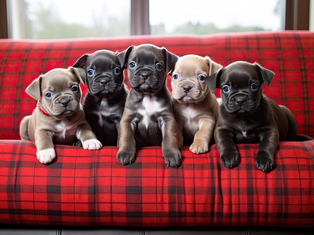 Groupe de chiots de bulldog français photographié