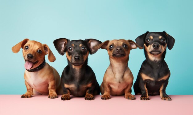 Un groupe de chiots sur un fond en bois IA générative