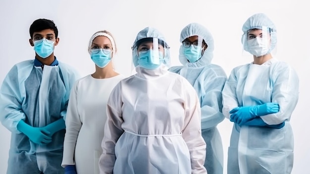 Groupe de chirurgiens au travail en salle d'opération tonique en ai bluegenerative classique