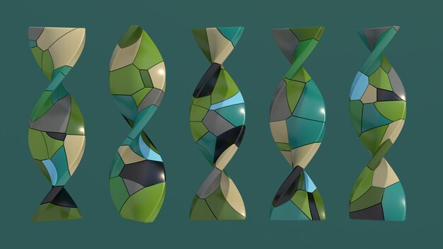 Groupe de cinq blocs torsadés surface texturée illustration abstraite rendu 3d