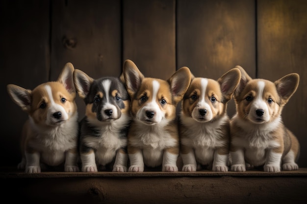 Groupe de cinq chiots corgi mignons