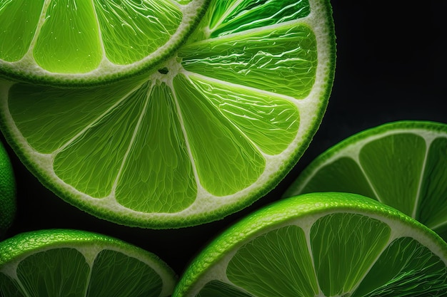 Un groupe de citrons verts coupés en deux les uns sur les autres IA générative