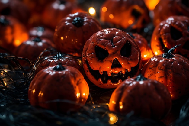 un groupe de citrouilles d'Halloween sur fond sombre