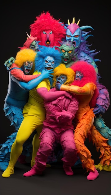 Un groupe de clowns avec des clowns sur le dos.