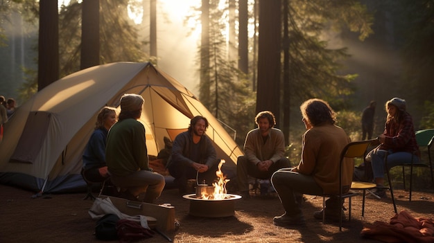 Un groupe de collègues organise un week-end de camping pour renforcer les liens d'équipe.