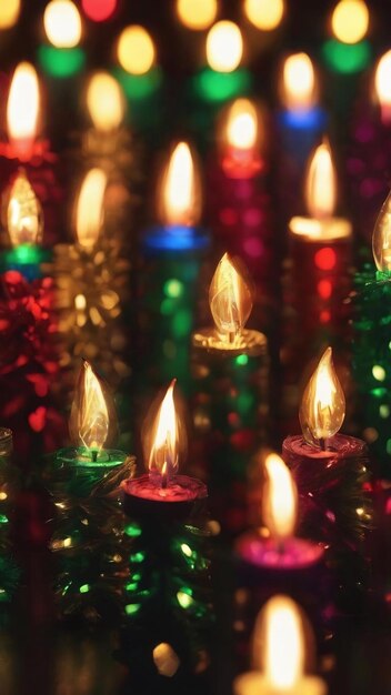 Un groupe coloré de lumières de fête sur un fond sombre de la nuit