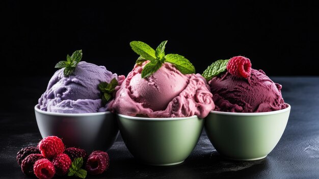 un groupe de cornets de crème glacée colorés