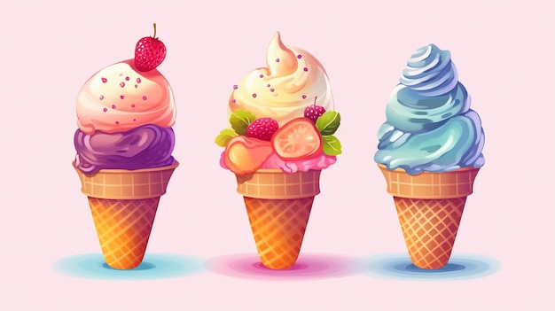 Un groupe de cornets de crème glacée Generative AI Art