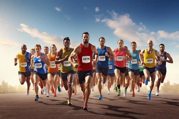 un groupe de coureurs dans une course avec les mots " ne soyez pas à l'avant.