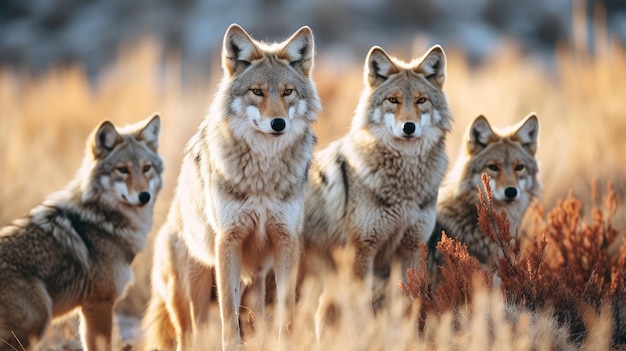 Groupe de coyotes dans la nature en gros plan