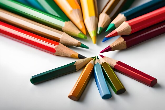 Un groupe de crayons de couleur sont disposés en cercle.