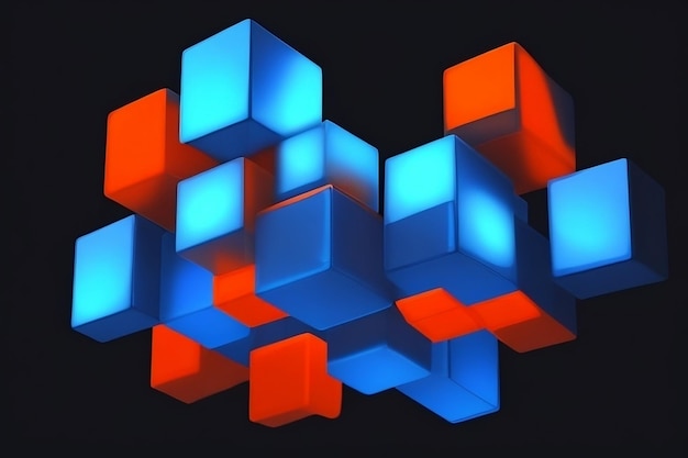 Un groupe de cubes multicolores sur fond sombre