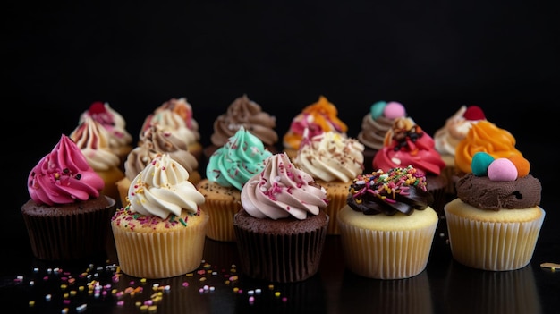 Un groupe de cupcakes aux saveurs différentes