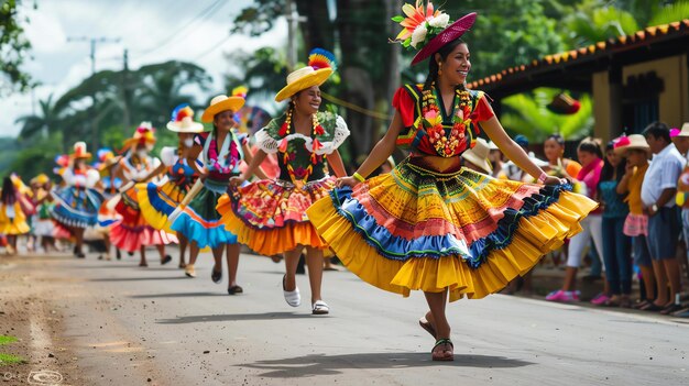 Photo un groupe de danseurs en costumes traditionnels colorés exécutent une danse traditionnelle pendant une fête