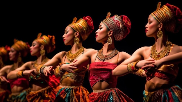 Un groupe de danseurs en costumes traditionnels exécutent une danse.