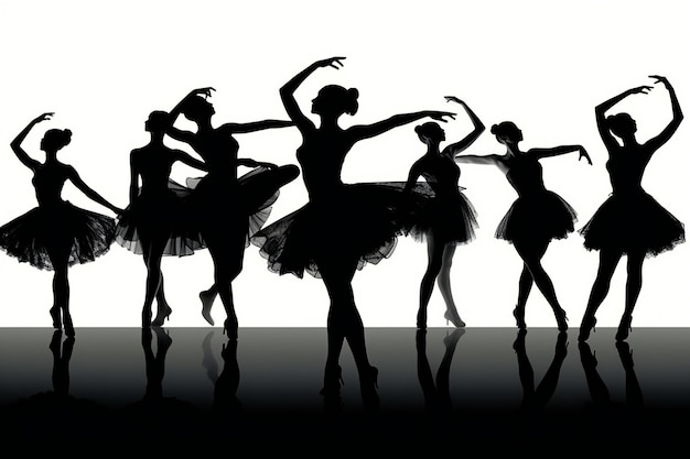 Un groupe de danseurs en silhouette avec les bras tendus et les bras tendus.