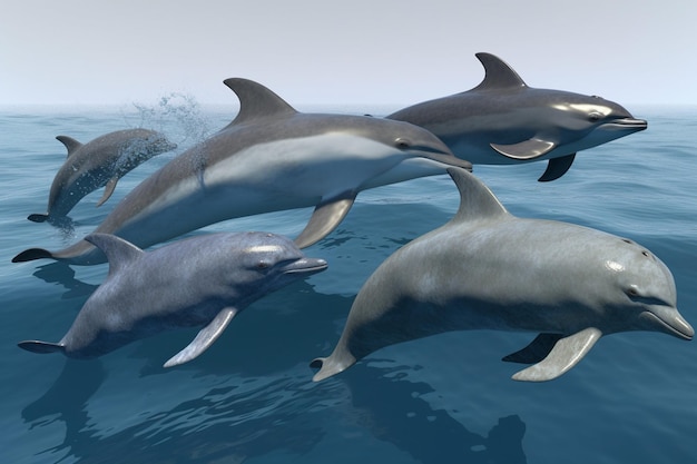 Un groupe de dauphins nage dans l'océan.