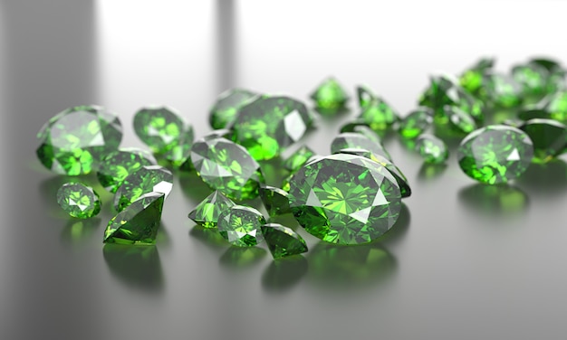 Groupe de diamant émeraude vert sur fond sombre, illustration 3d.