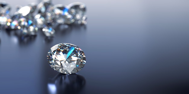 Groupe de diamants ronds placés sur fond brillant rendu 3d soft focus