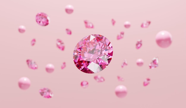 Groupe de diamants rubis rouges à l'arrière-plan soft focus rendu 3D