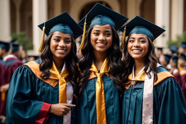 Photo un groupe de diplômés réussis, heureux et souriants générés par l'ia.