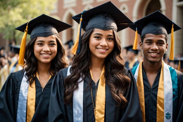 Photo un groupe de diplômés réussis, heureux et souriants générés par l'ia.