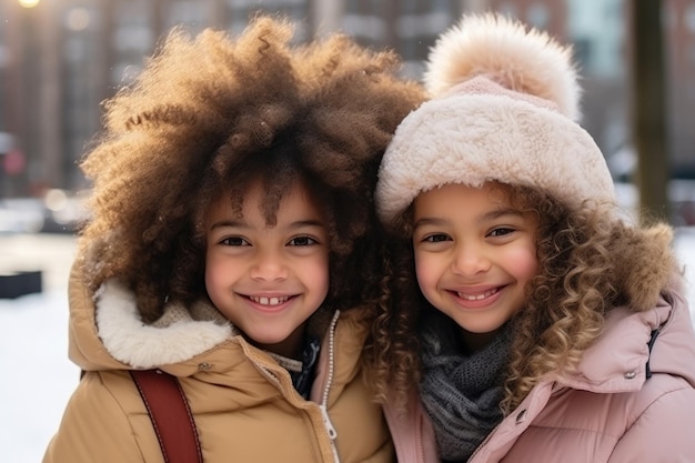 Un groupe diversifié d'enfants excités patinent joyeusement ensemble sur une patinoire en plein air