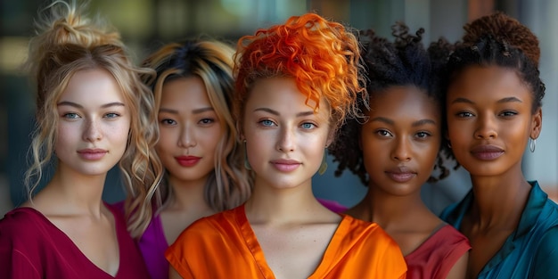 Un groupe diversifié de femmes de différentes teintes de peau et races posent ensemble dans une campagne publicitaire de soins de la peau Concept Diversity Women Skin Care Campaign publicitaire