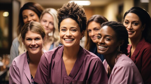 Photo un groupe diversifié d'individus, de thérapeutes et de patients célèbrent les étapes du rétablissement dans un cadre médical.