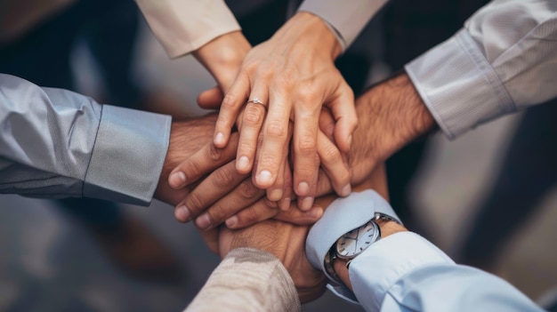 Photo un groupe diversifié de personnes de différents âges et races s'empilant les mains dans l'unité et le thé