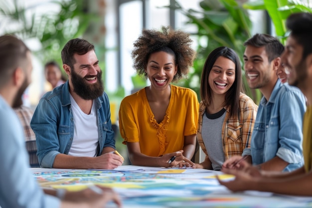 Photo un groupe diversifié de professionnels d'affaires ayant une réunion joyeuse