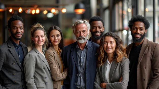 Un groupe diversifié de professionnels d'affaires posant avec confiance dans un environnement de bureau