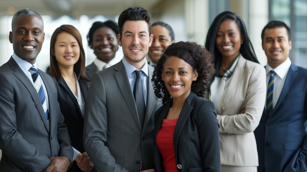 Un groupe diversifié de professionnels d'affaires souriant et posant pour une photo de groupe