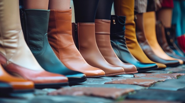 Photo un groupe diversifié de professionnels de la chaussure d'affaires sont solidaires, chacun exprimant sa confiance et sa détermination.